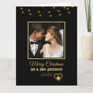 Modern Elegant Black and Gold Mr and Mrs Christmas Card
