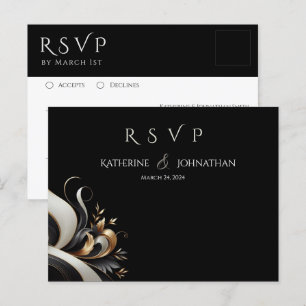 Modern Elegant Black and Gold Postcard