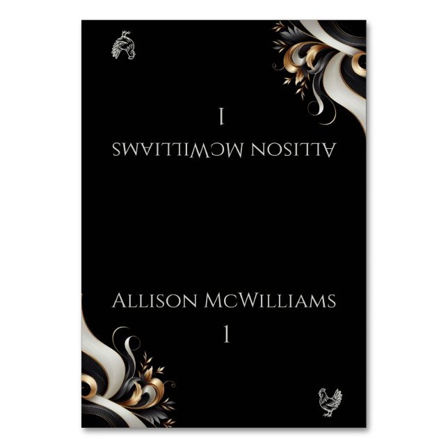 Modern Elegant Black and Gold Poultry Table Number (Front)