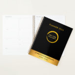Modern elegant black and gold professional planner<br><div class="desc">Modern elegant black and gold personal,  business planner.
Add your own name,  logo and text at the front to personalise.</div>