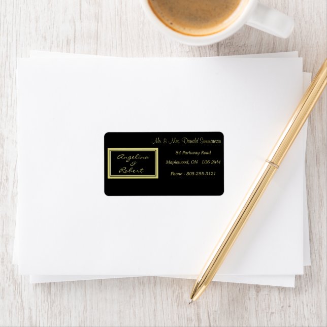 Modern Elegant Black and Gold Script Wedding Label (Insitu)