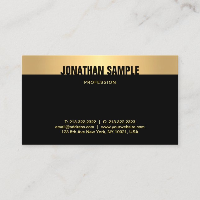 Modern Elegant Black And Gold Sophisticated Plain Business Card (Front)