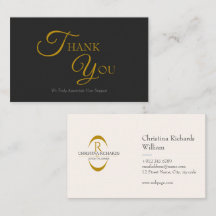 Modern Elegant Black and Gold Thank You Card