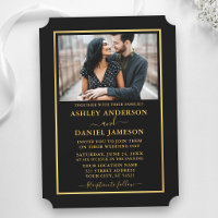 Modern Elegant Black and Gold Ticket Style Wedding