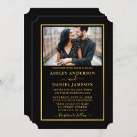 Modern Elegant Black and Gold Ticket Style Wedding
