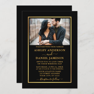 Modern Elegant Black and Gold Wedding Invitation