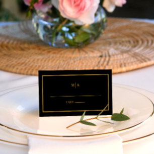 Modern Elegant Black and Gold Wedding Place Card