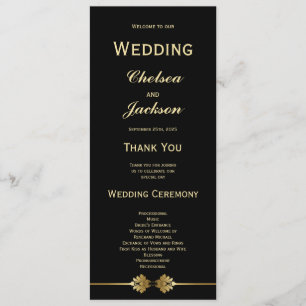 Modern Elegant Black and Gold Wedding Program