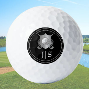 Modern Elegant Black and Silver Monogrammed Crest Golf Balls