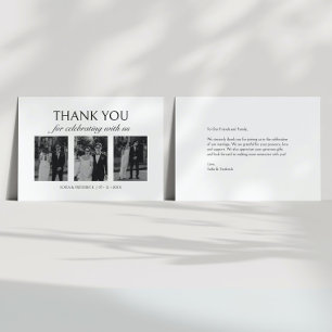 Modern Elegant Black and White 3.Photo Wedding Thank You Card
