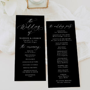 Modern Elegant Black and White Calligraphy Wedding Program
