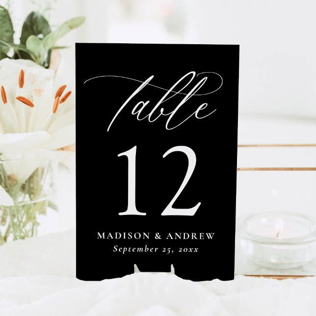 Modern Elegant Black and White Calligraphy Wedding Table Number (Creator Uploaded)