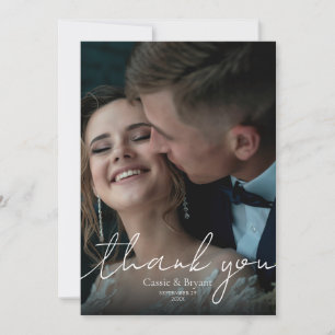 Modern Elegant Black and White Chic Wedding Photo Thank You Card
