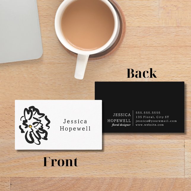 Modern Elegant Black and White Flower  Business Card (Creator Uploaded)