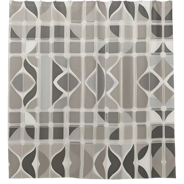 Modern Elegant Black and White Geometric Patterned Shower Curtain (Front)