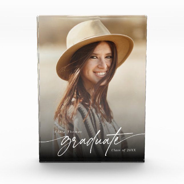 Modern Elegant Black and White Graduate Photo Block (Front)