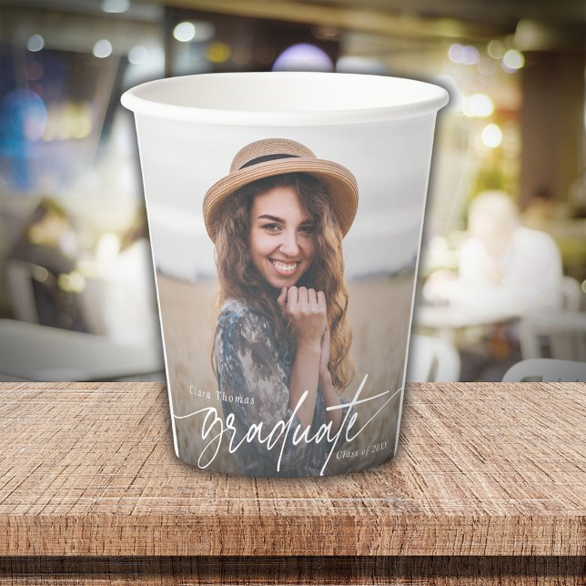 Modern Elegant Black and White Graduate Photo Paper Cups (Creator Uploaded)