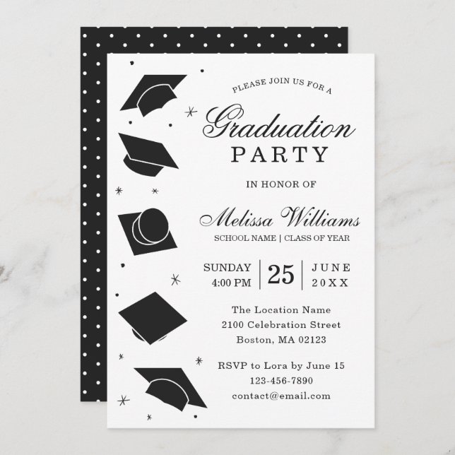 Modern Elegant Black and White Graduation Party Invitation (Front/Back)