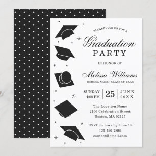 Modern Elegant Black and White Graduation Party Invitation