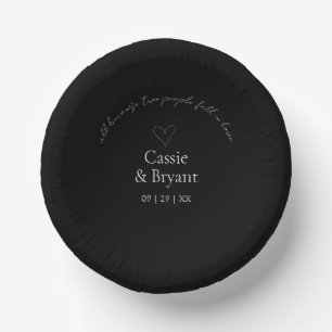 Modern Elegant Black and White Minimal Wedding Paper Plate