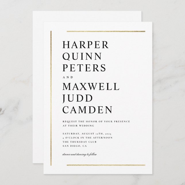 Modern Elegant Black and White Minimalist Wedding Invitation (Front/Back)