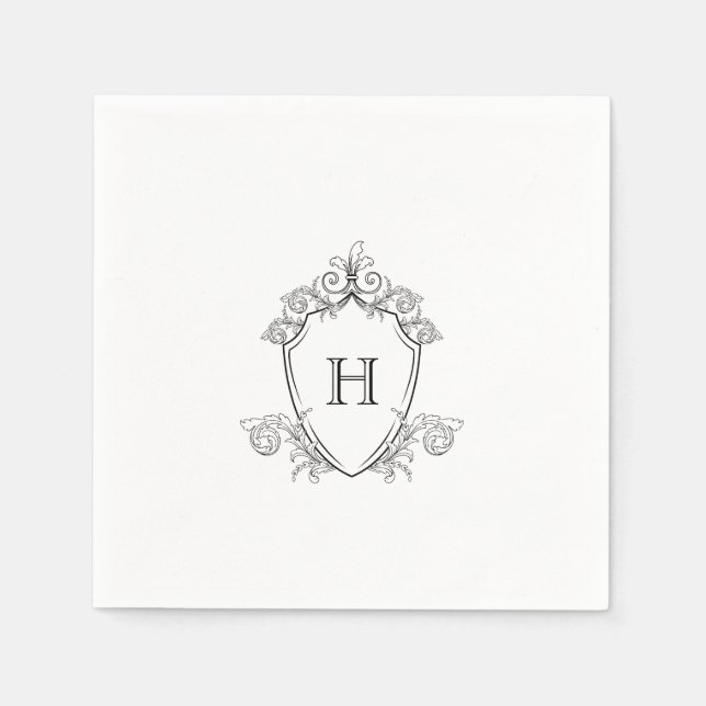 Modern Elegant Black and White Monogram Napkins (Front)