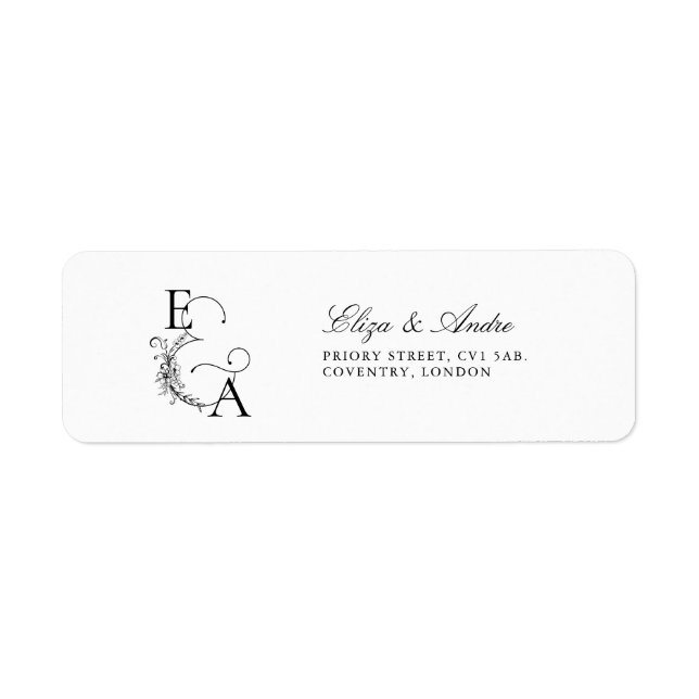 Modern Elegant Black and White Monogram Return Address Label (Front)