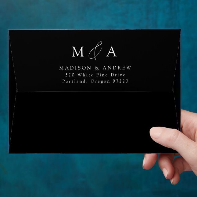 Modern Elegant Black and White Monogram Wedding Envelope (Hand)