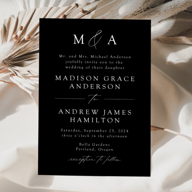 Modern Elegant Black and White Monogram Wedding Invitation (Creator Uploaded)