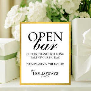 Modern Elegant Black and White Open Bar Wedding Poster