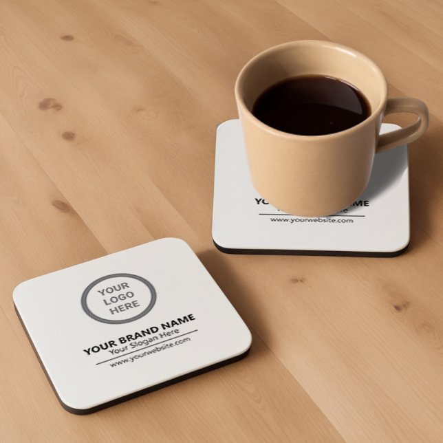 Modern Elegant Black and White Personalised Logo Square Paper Coaster (Creator Uploaded)