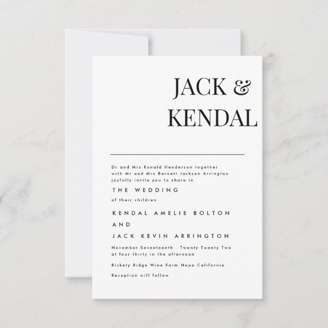 Modern Elegant Black And White Personalised RSVP Card (Front)