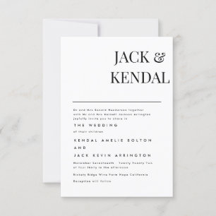 Modern Elegant Black And White Personalised RSVP Card