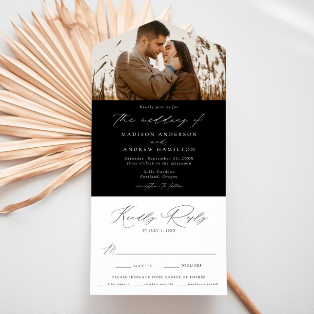 Modern Elegant Black and White Photo Wedding All In One Invitation (Creator Uploaded)