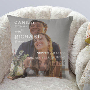 Modern Elegant Black And White Photo Wedding Cushion
