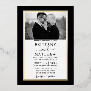 Modern Elegant Black and White Photo Wedding Gold
