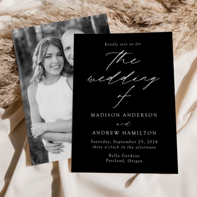 Modern Elegant Black and White Photo Wedding Invitation (Creator Uploaded)