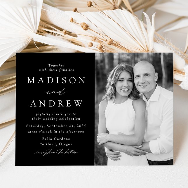 Modern Elegant Black and White Photo Wedding Invitation (Creator Uploaded)