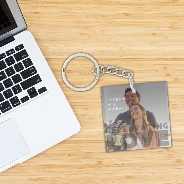Modern Elegant Black And White Photo Wedding Key Ring (Creator Uploaded)