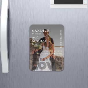 Modern Elegant Black And White Photo Wedding Magnet