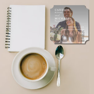 Modern Elegant Black And White Photo Wedding Paper Coaster