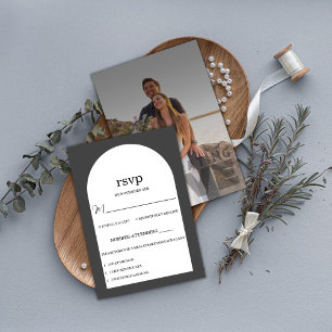 Modern Elegant Black And White Photo Wedding RSVP Card