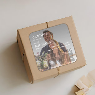 Modern Elegant Black And White Photo Wedding Square Sticker