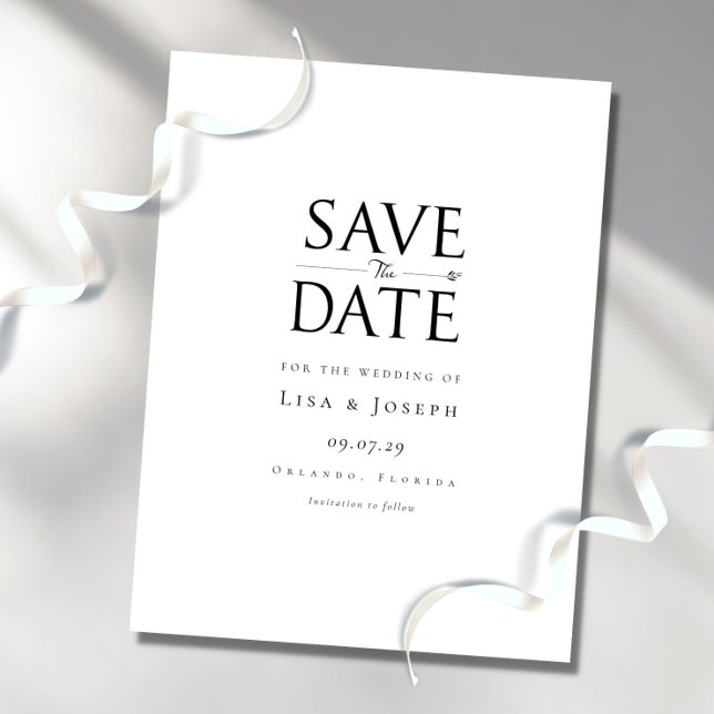Modern Elegant Black and White Save the Date Postcard (Creator Uploaded)