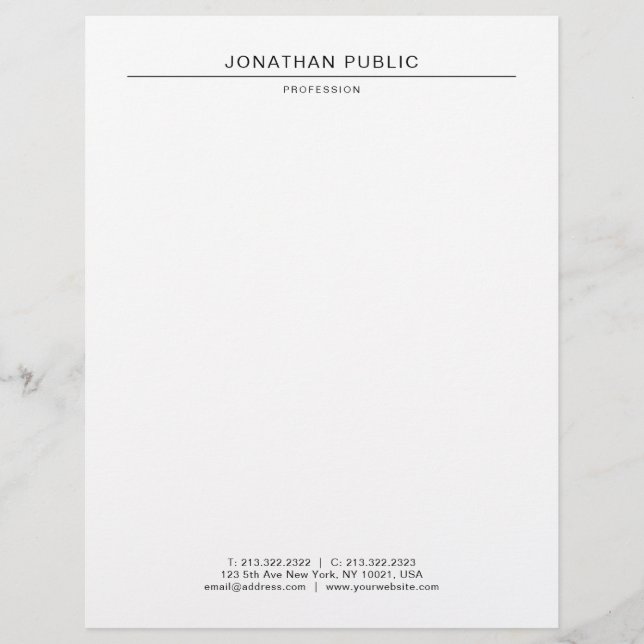 Modern Elegant Black And White Simple Template Custom Letterhead (Front)