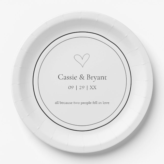 Modern Elegant Black and White Simple Wedding Paper Plate (Front)