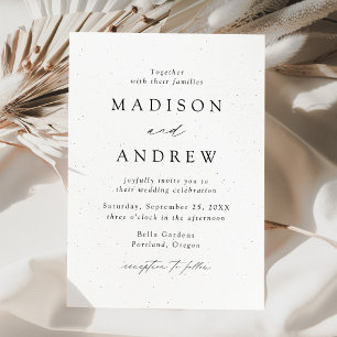 Modern Elegant Black and White Speckled Wedding Invitation