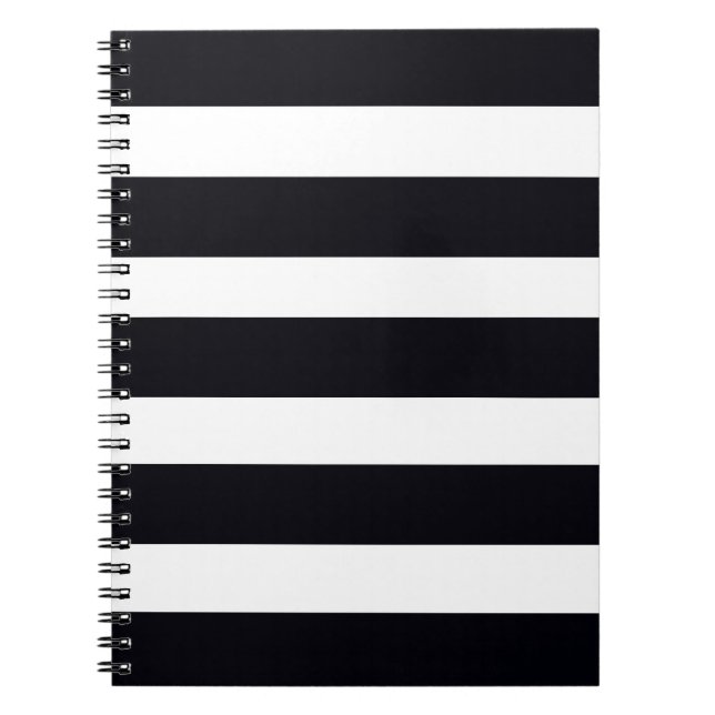 Modern Elegant Black And White Striped Notebook (Front)
