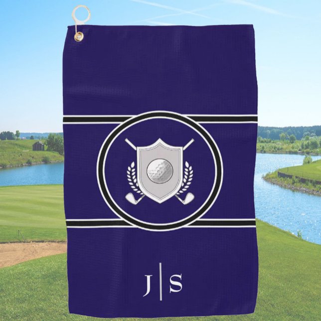 Modern Elegant Black and White Stylish Monogrammed Golf Towel (Creator Uploaded)