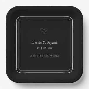 Modern Elegant Black and White Thank You Wedding Paper Plate